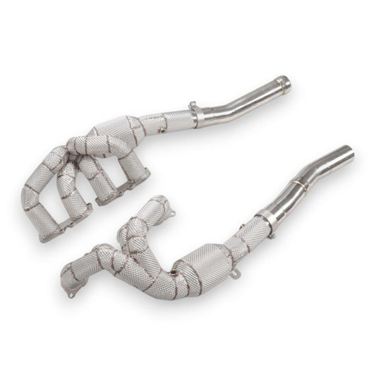 2008-2011 Mercedes SL63 AMG Long Tube Headers & Downpipes | R230 Yes Heat Shield / Racing Headers (No Cat) Downpipes