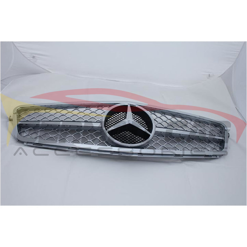 2008-2014 Mercedes-Benz C-Class Amg Style Front Grille | W204 Chrome Silver Frame Middle Net /