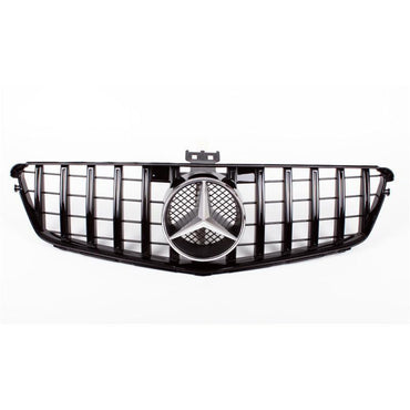 2008-2014 Mercedes-Benz C-Class Gtr Style Front Grille | W204 Gloss Black / Chrome Mercedes Emblem