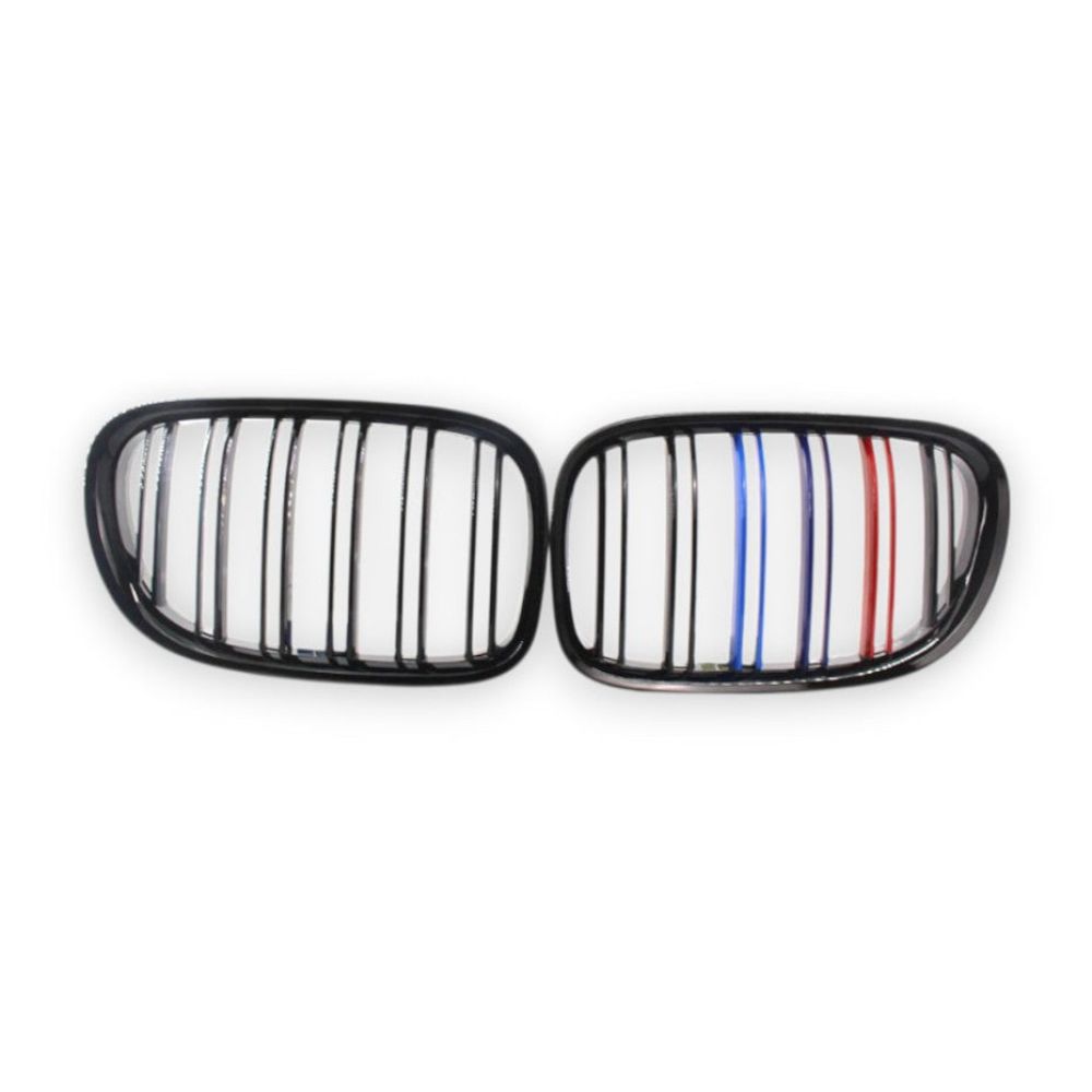2009-2015 BMW 7-Series Kidney Grilles | F01/F02/F03/F04 Gloss Black with M Stripe Kidney Grilles