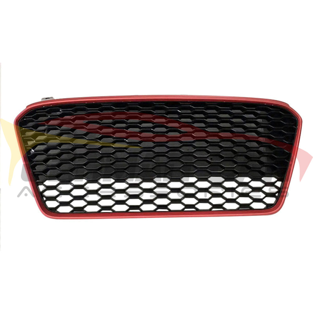 2014-2016 Audi R8 Style Honeycomb Grille | Mk1 Facelift Red Frame Black Mesh Front Grilles