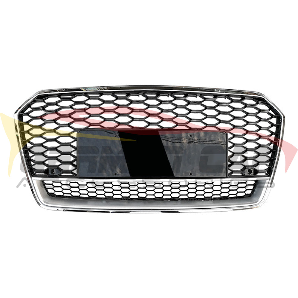 2016-2018 Audi Rs7 Style Honeycomb Grille With Lower Mesh | C7.5 A7/S7 Chrome Silver Frame Black /