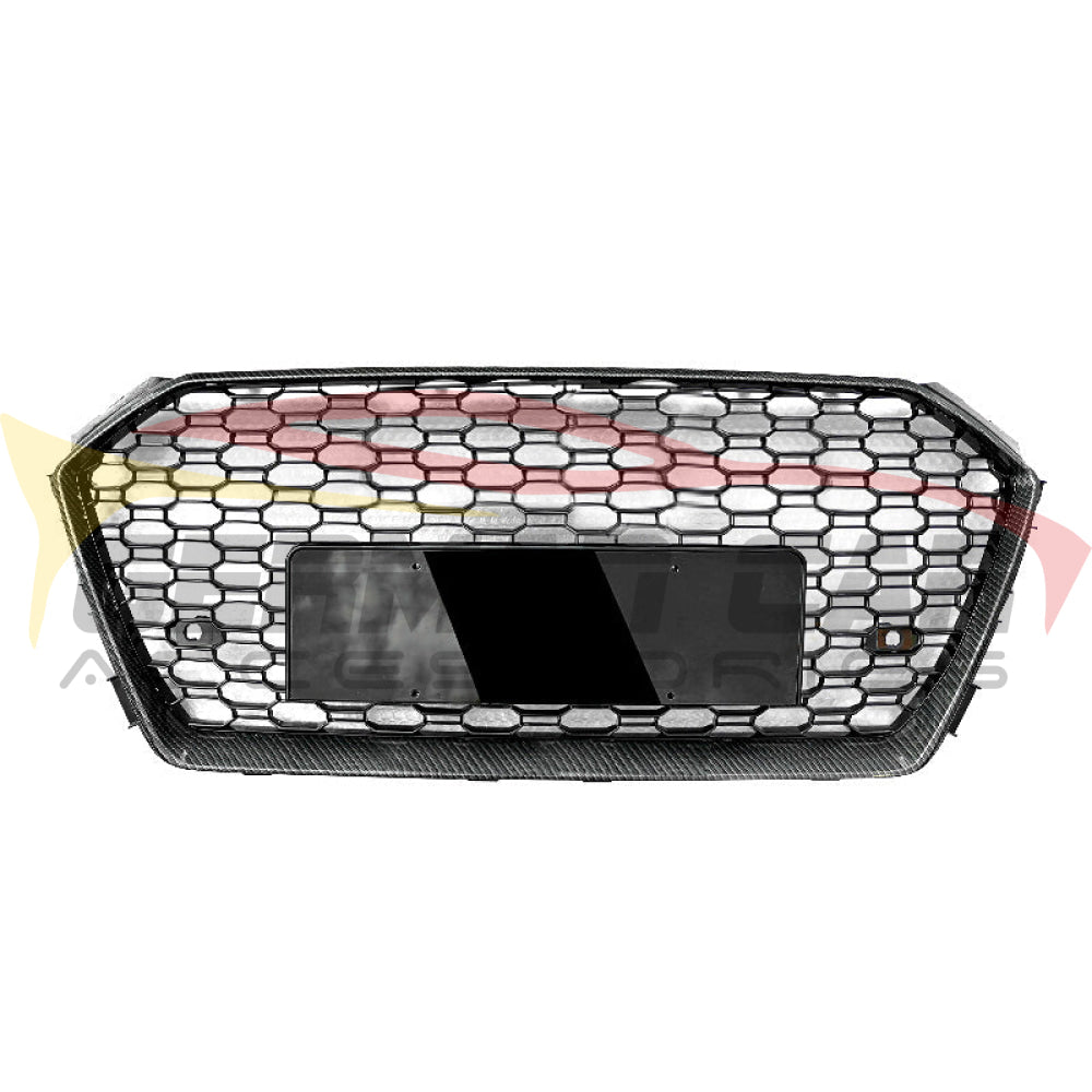 2017-2020 Audi Rs4 Style Honeycomb Grille | B9 A4/S4 Carbon Fiber Frame Black Mesh / Yes Front
