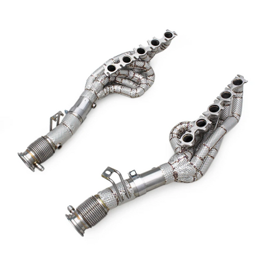 2017-2023 Audi R8 V10 Long Tube Headers | Gen 2/Gen 3 R8 V10 Yes Heat Shield / Racing Downpipe (No Cat) Headers