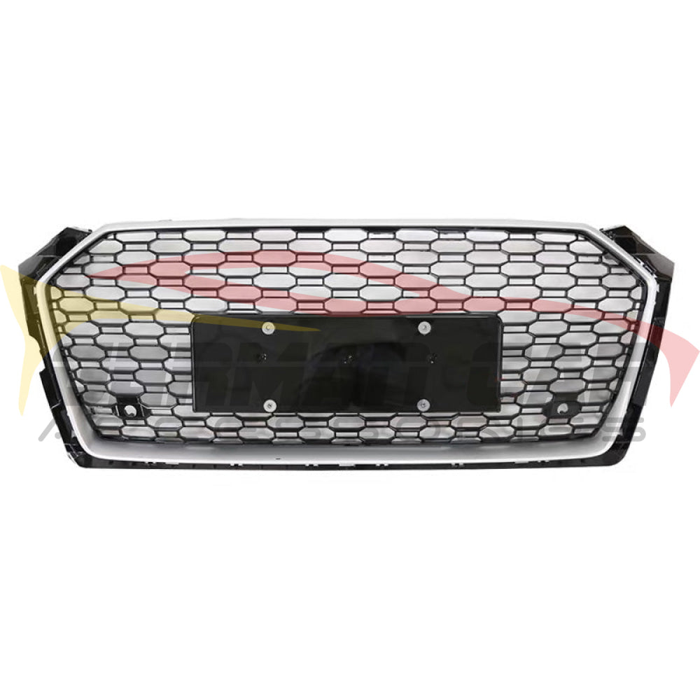 2018-2019 Audi Rs5 Style Honeycomb Grille | B9 A5/S5 Silver Frame Black Mesh / Yes Front Camera