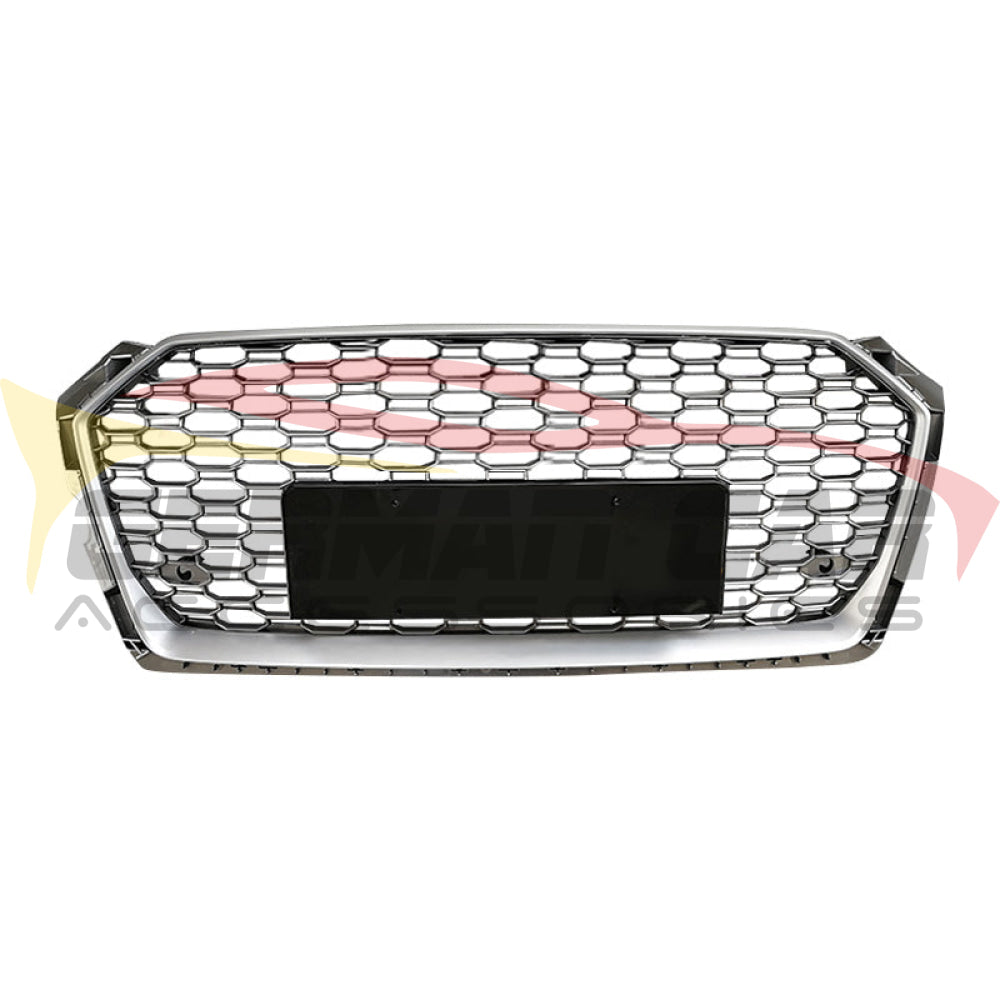 2018-2019 Audi Rs5 Style Honeycomb Grille | B9 A5/S5 Silver Frame Mesh / Yes Front Camera Grilles