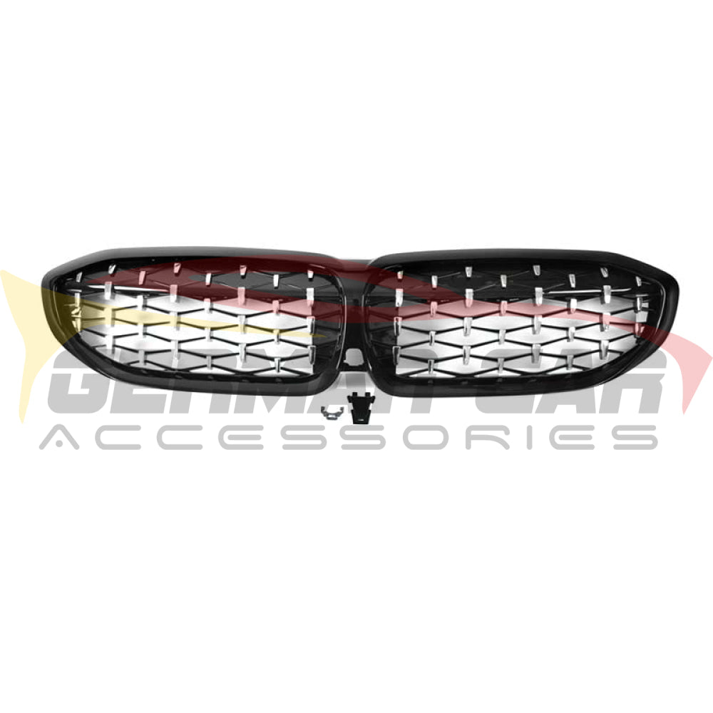 2019+ Bmw 3-Series Diamond Style Kidney Grilles | G20 Gloss Black With Chrome Diamonds