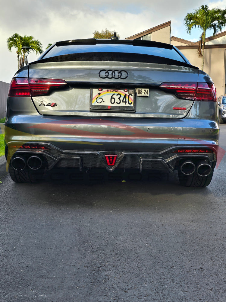 2020+ Audi A4 Carbon Fiber Rear Diffuser with LED Brake Light | B9.5 A4 Rear Diffusers