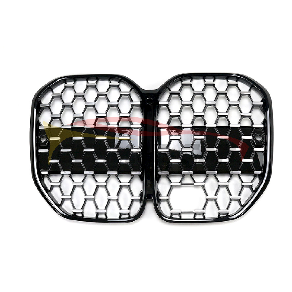 2021+ Bmw 4-Series Diamond Kidney Grilles | G22/G23 Black Frame Silver Diamonds / Yes Acc