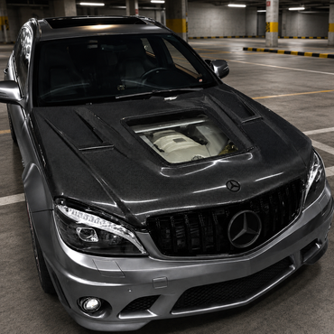 2008-2011 Mercedes C63 AMG Glass Engine Cover Carbon Fiber Hood | W204/C204
