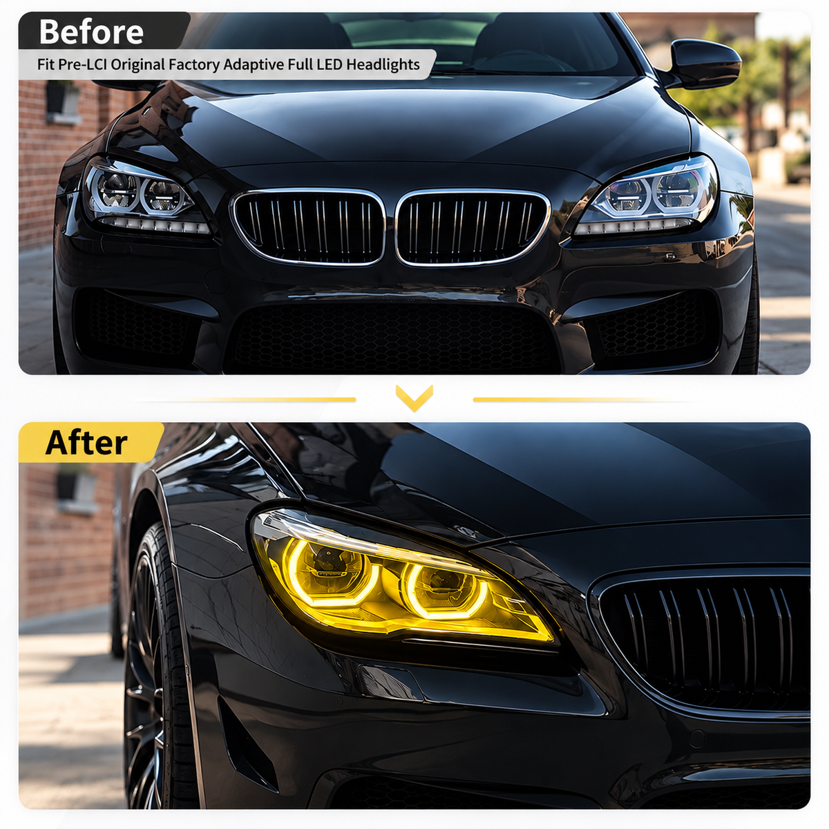 2012-2015 BMW 6-Series/M6 Yellow-White DRL Ikon Style LED Headlights | F06/F12/F13 Pre-LCI