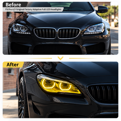2012-2015 BMW 6-Series/M6 Yellow-White DRL Ikon Style LED Headlights | F06/F12/F13 Pre-LCI