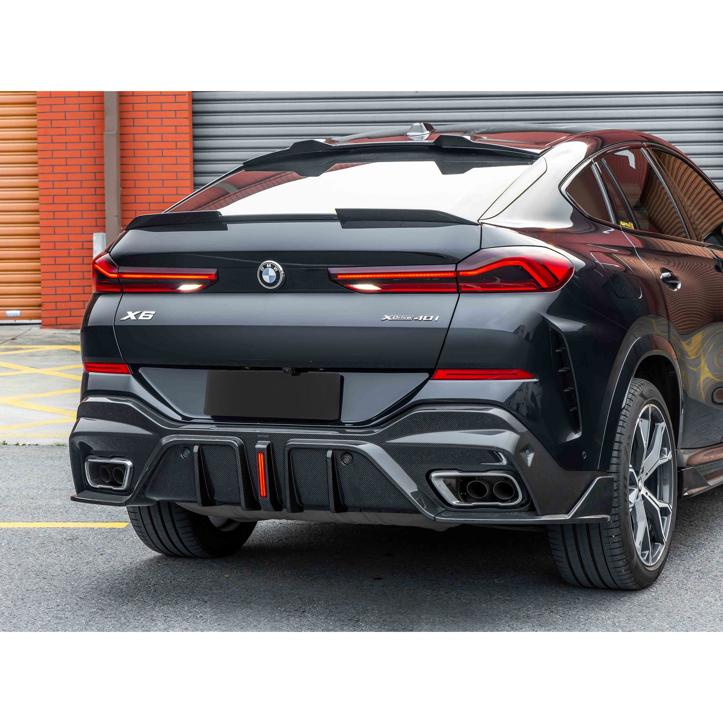 2019+ BMW X6 3 Piece Carbon Fiber Rear Diffuser with LED Brake Light | G06