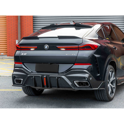 2019+ BMW X6 3 Piece Carbon Fiber Rear Diffuser with LED Brake Light | G06