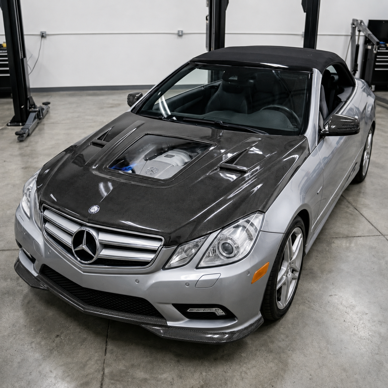 2010-2013 Mercedes E-Class Glass Engine Cover Carbon Fiber Hood | W207/A207/C207