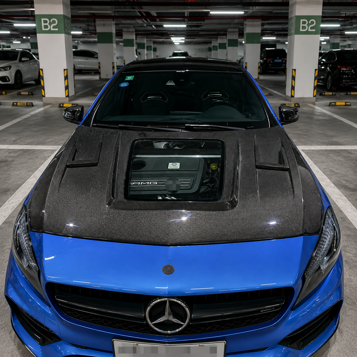 2014-2019 Mercedes CLA-Class/CLA45 AMG Glass Engine Cover Style Carbon Fiber Hood | W117/C117/X117