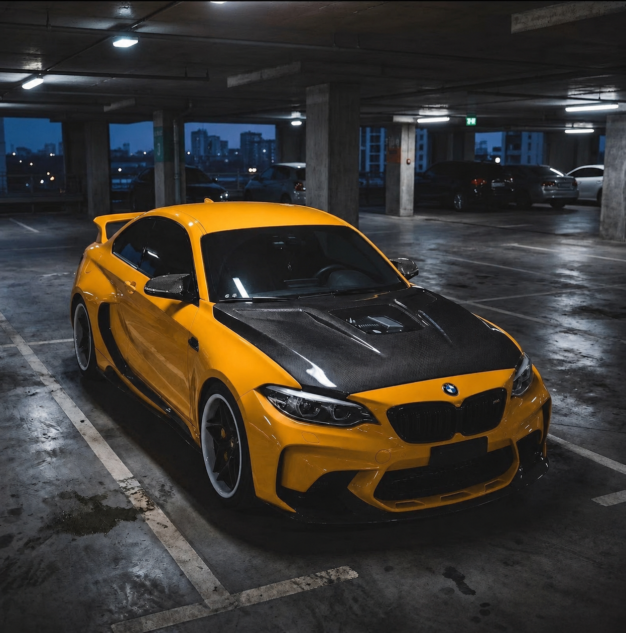 2014-2021 BMW 2-Series/M2 Glass Engine Cover V2 Style Carbon Fiber Hood | F22/F23/F87