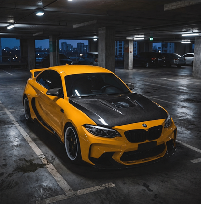 2014-2021 BMW 2-Series/M2 Glass Engine Cover V2 Style Carbon Fiber Hood | F22/F23/F87