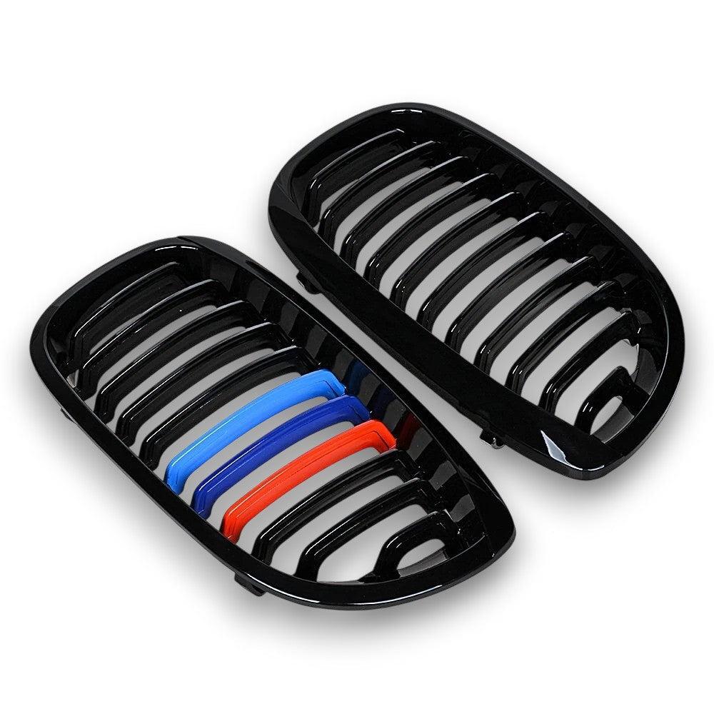 2002-2006 BMW 3-Series/M3 Kidney Grilles | E46 Gloss Black with M Stripe Kidney Grilles