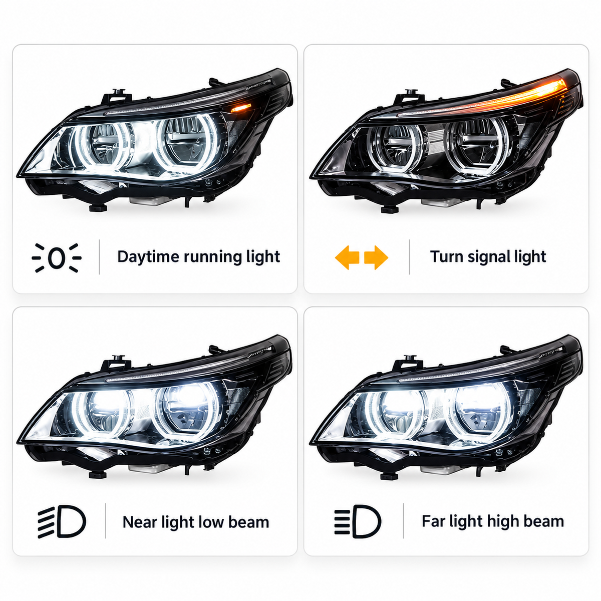 2004-2010 BMW 5-Series/M5 Yellow-White DRL Ikon Style LED Headlights | E60/E61