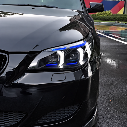 2004-2010 BMW 5-Series/M5 Yellow-White DRL Laser Snake Eye Style LED Headlights | E60/E61