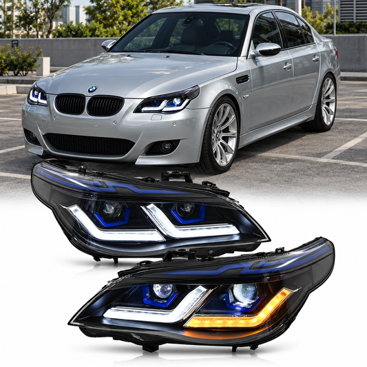 2004-2010 BMW 5-Series/M5 White DRL Laser Ikon Style LED Headlights | E60/E61