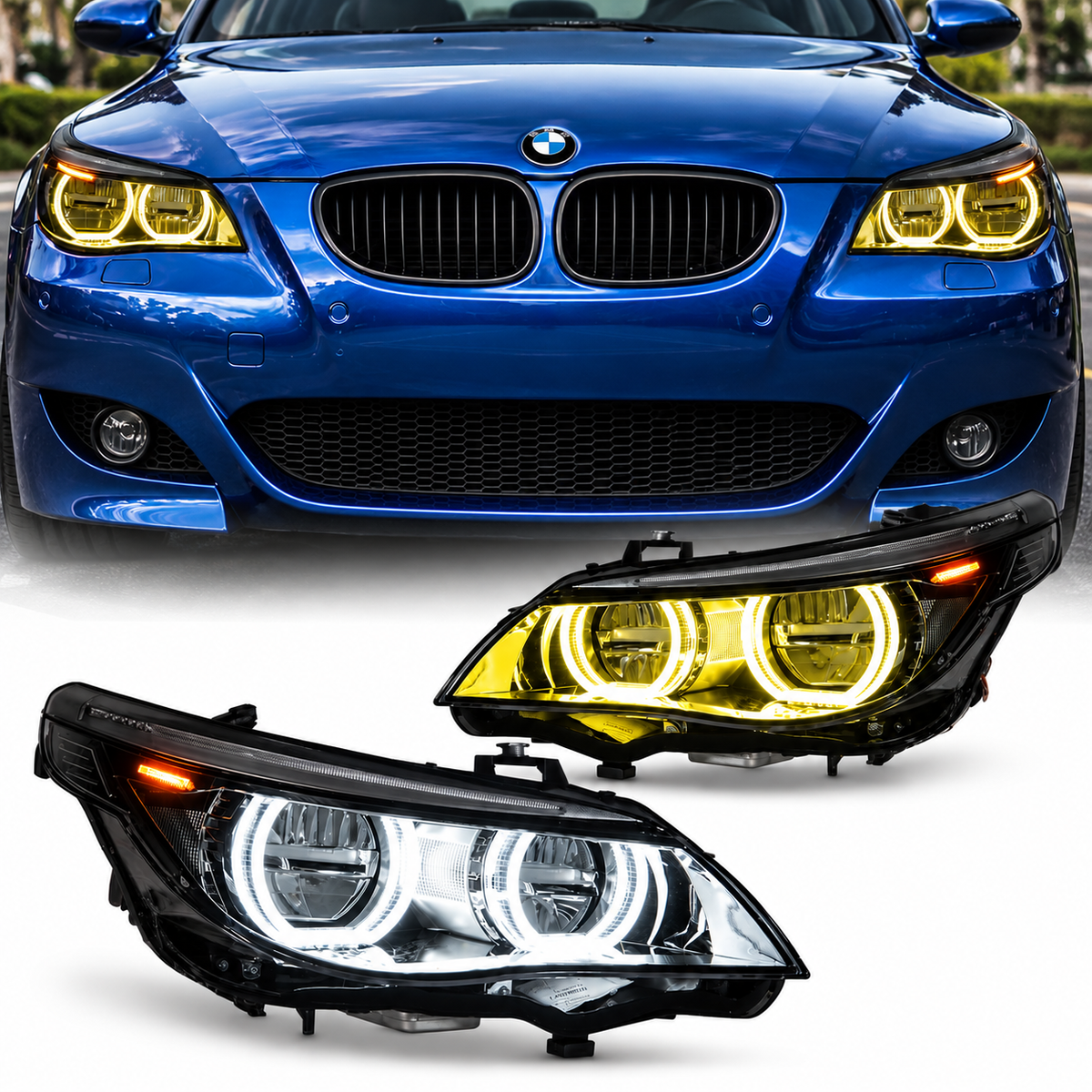 2004-2010 BMW 5-Series/M5 Yellow-White DRL Ikon Style LED Headlights | E60/E61