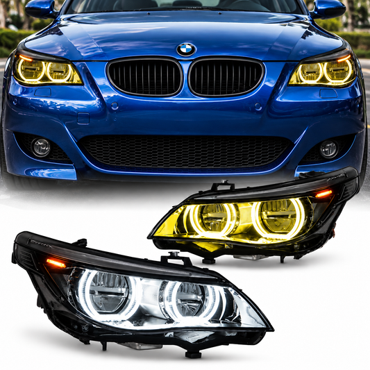 2004-2010 BMW 5-Series/M5 Yellow-White DRL Ikon Style LED Headlights | E60/E61