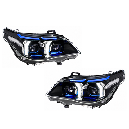 2004-2010 BMW 5-Series/M5 Yellow-White DRL Laser Snake Eye Style LED Headlights | E60/E61