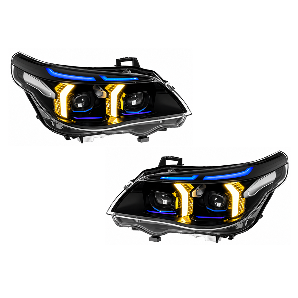 2004-2010 BMW 5-Series/M5 Yellow-White DRL Laser Snake Eye Style LED Headlights | E60/E61