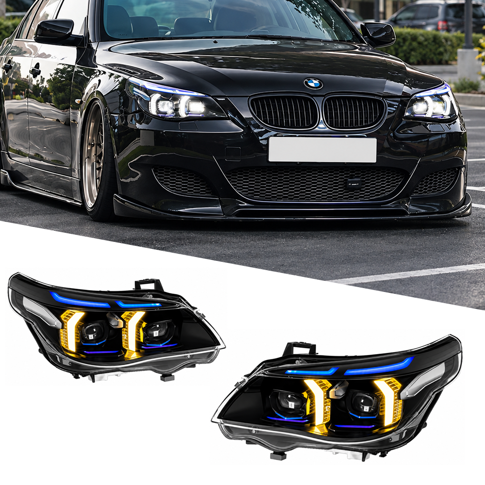 2004-2010 BMW 5-Series/M5 Yellow-White DRL Laser Snake Eye Style LED Headlights | E60/E61