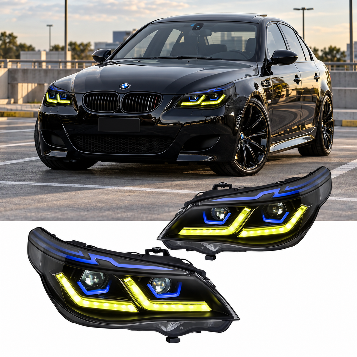 2004-2010 BMW 5-Series/M5 Yellow DRL Laser Ikon Style LED Headlights | E60/E61