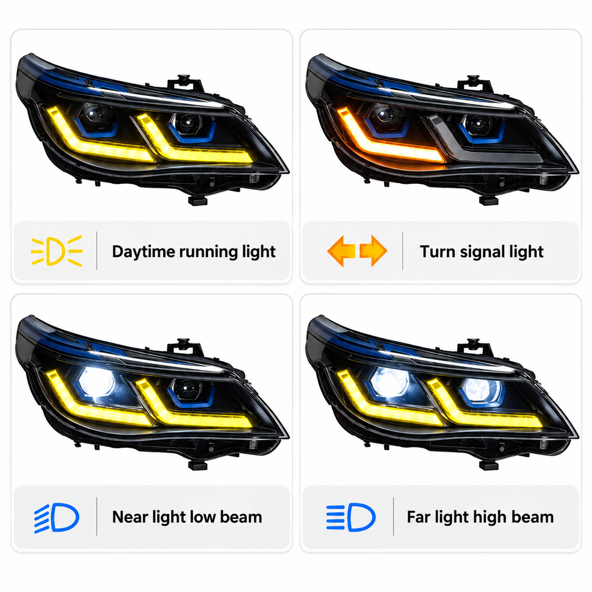 2004-2010 BMW 5-Series/M5 Yellow DRL Laser Ikon Style LED Headlights | E60/E61