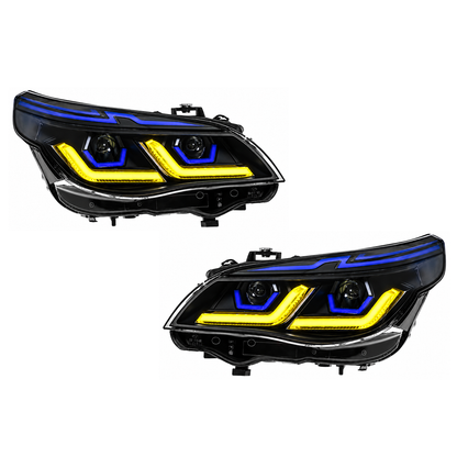 2004-2010 BMW 5-Series/M5 Yellow DRL Laser Ikon Style LED Headlights | E60/E61