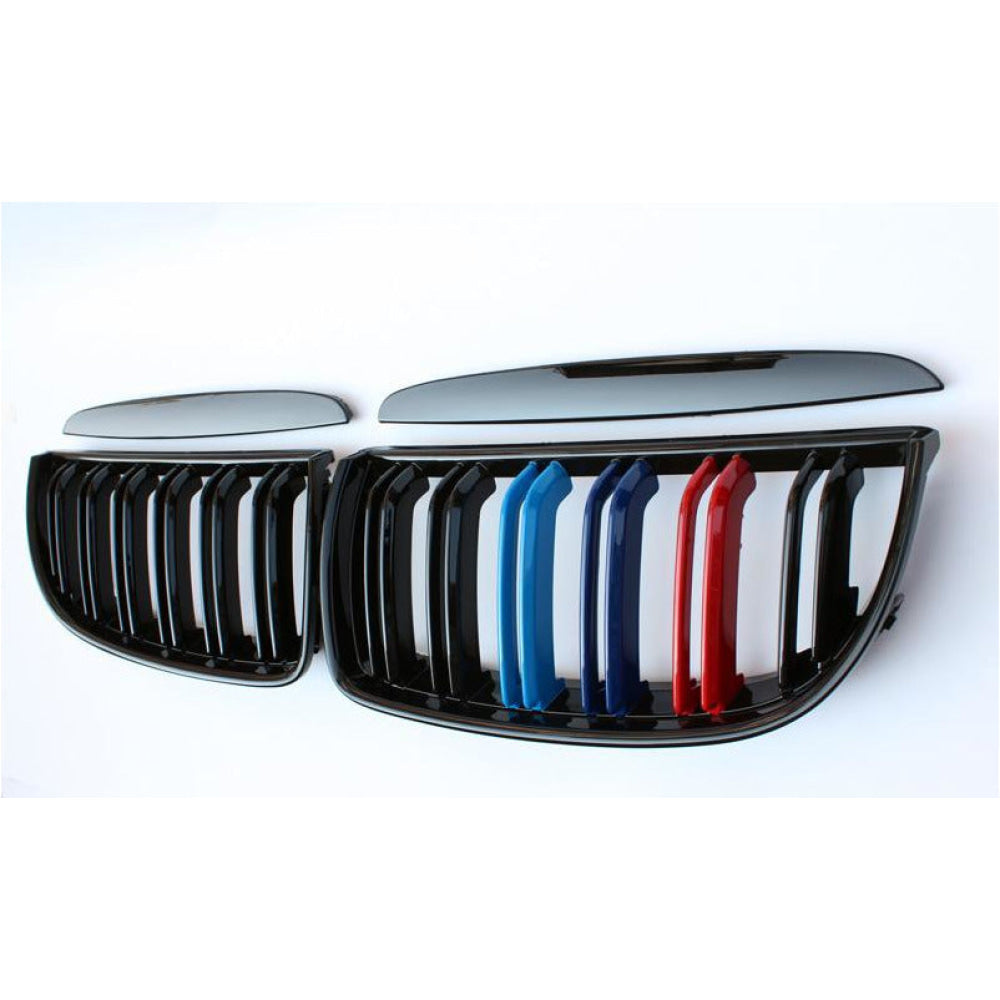 2005-2008 Bmw 3-Series Dual Slat Kidney Grilles | E90/e91/e92/e93 Pre Lci Gloss Black With M Stripe