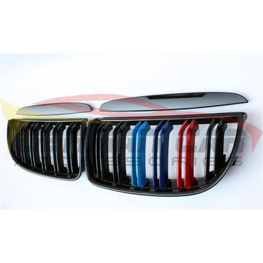 2005-2008 Bmw 3-Series Dual Slat Kidney Grilles | E90/e91/e92/e93 Pre Lci Gloss Black With M Stripe