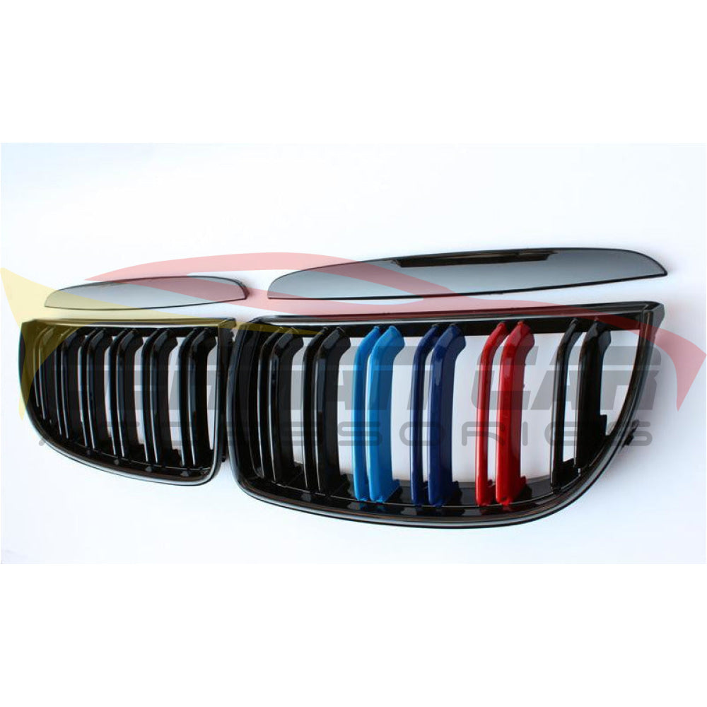 2005-2008 Bmw 3-Series Dual Slat Kidney Grilles | E90/e91/e92/e93 Pre Lci Gloss Black With M Stripe