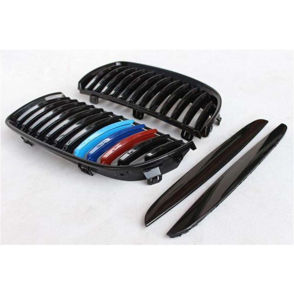 2005-2008 Bmw 3-Series Kidney Grilles | E90/e91/e92/e93 Pre Lci Gloss Black With M Stripe / E90/e91