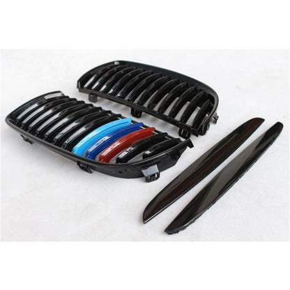 2005-2008 Bmw 3-Series Kidney Grilles | E90/e91/e92/e93 Pre Lci Gloss Black With M Stripe / E90/e91