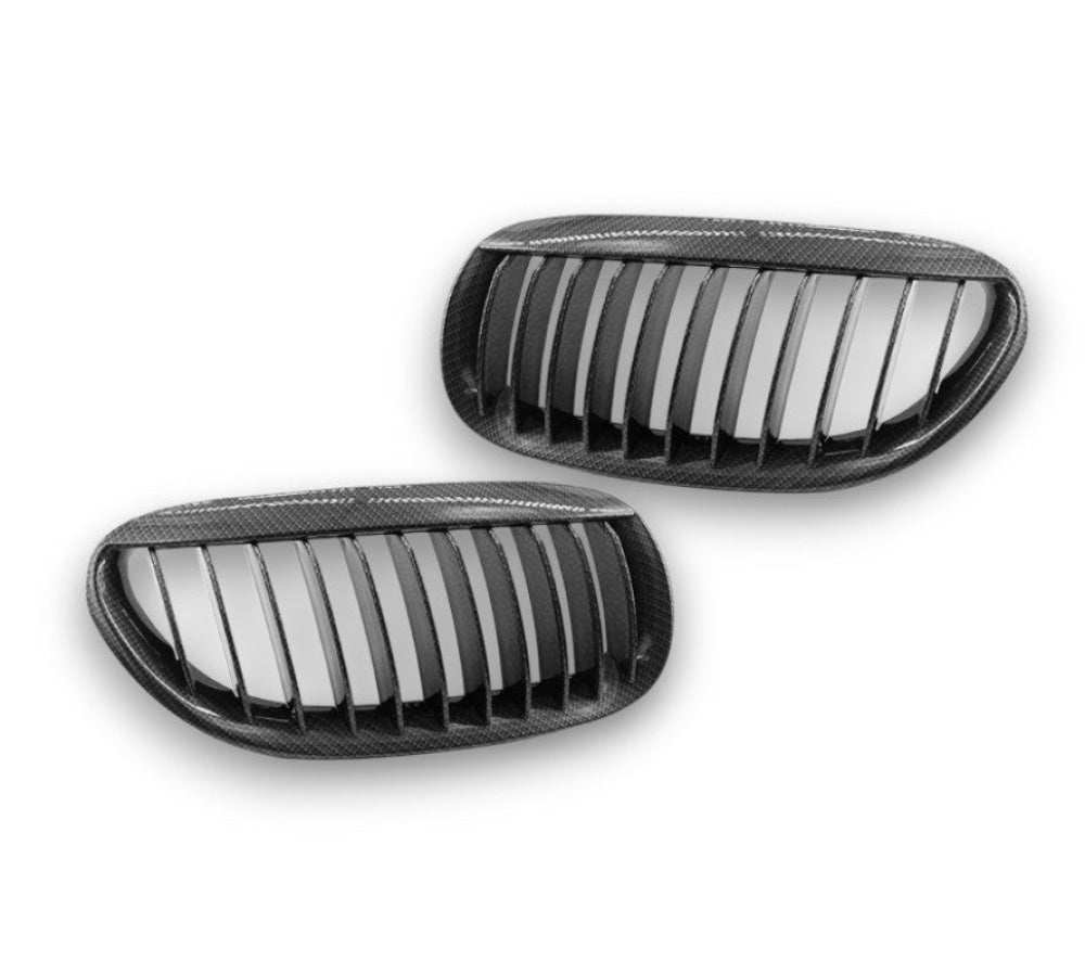 2005-2010 BMW 6-Series/M6 Single Slat Kidney Grilles | E63/E64 Carbon Fiber Kidney Grilles