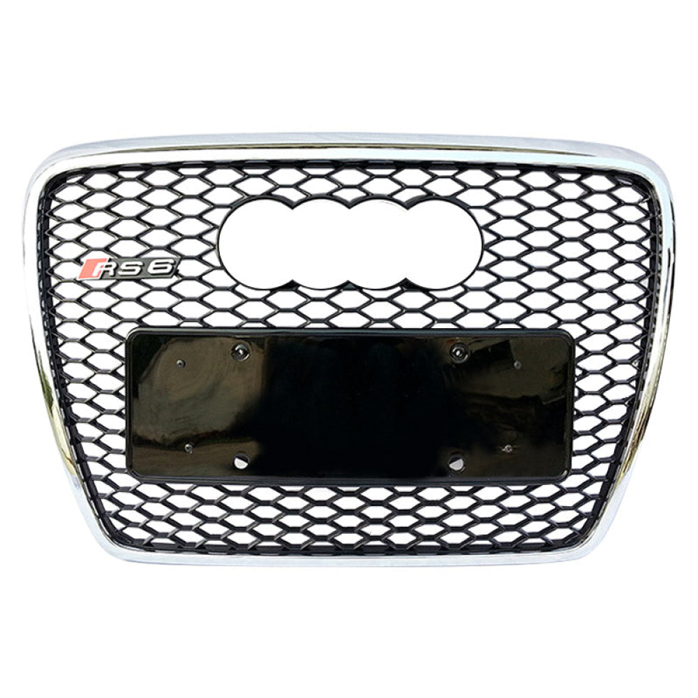 2005-2011 Audi Rs6 Honeycomb Grille | C6 A6/s6 Chrome Silver Frame Black Net With Emblem /