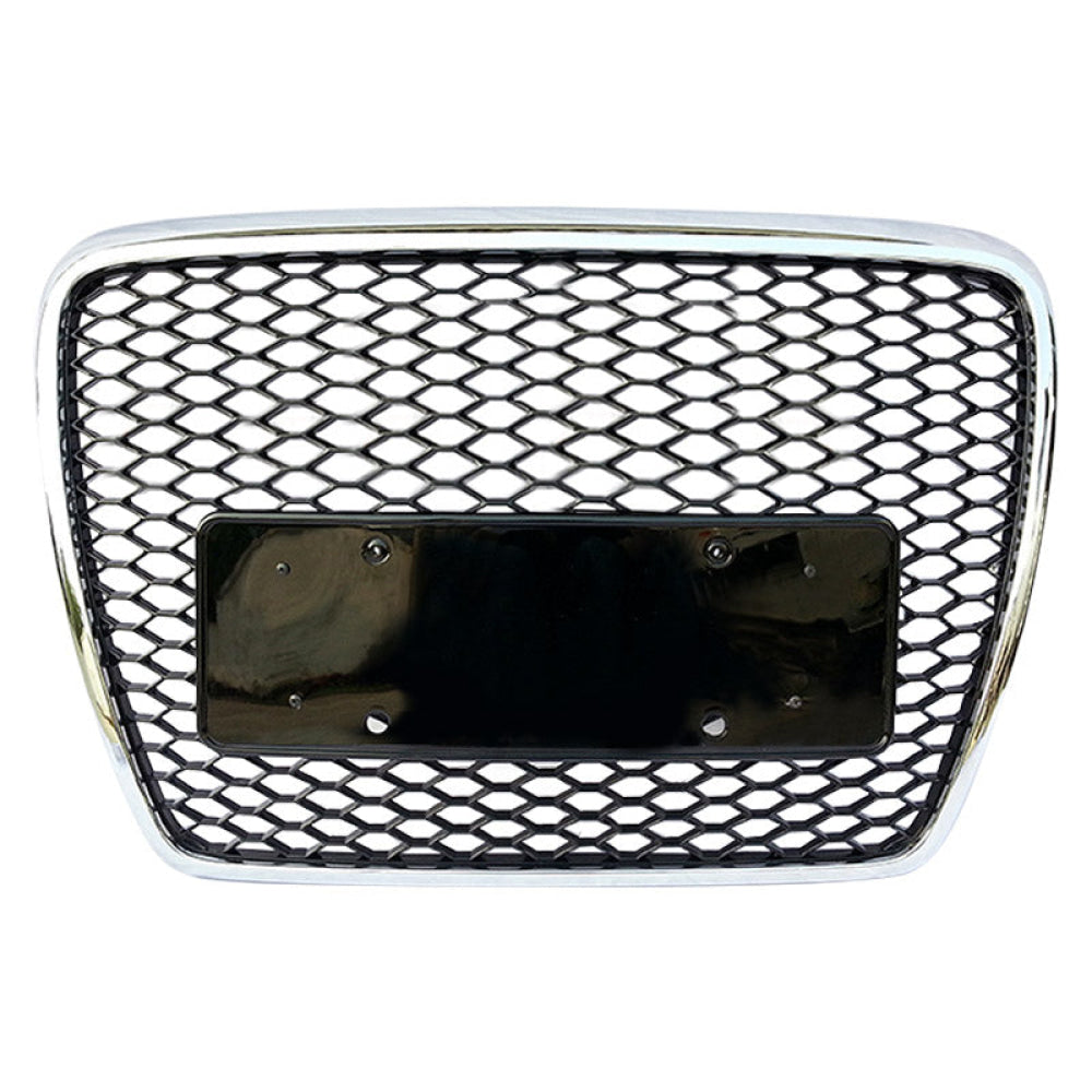 2005-2011 Audi Rs6 Style Honeycomb Grille | C6 A6/S6 Chrome Silver Frame Black Mesh Front Grilles