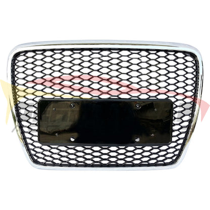 2005-2011 Audi Rs6 Style Honeycomb Grille | C6 A6/S6 Chrome Silver Frame Black Mesh Front Grilles