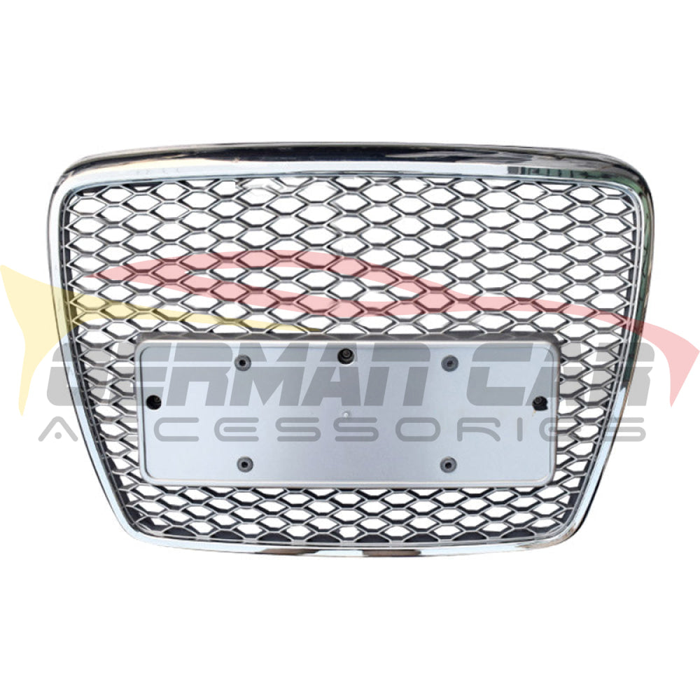 2005-2011 Audi Rs6 Style Honeycomb Grille | C6 A6/S6 Chrome Silver Frame Mesh Front Grilles