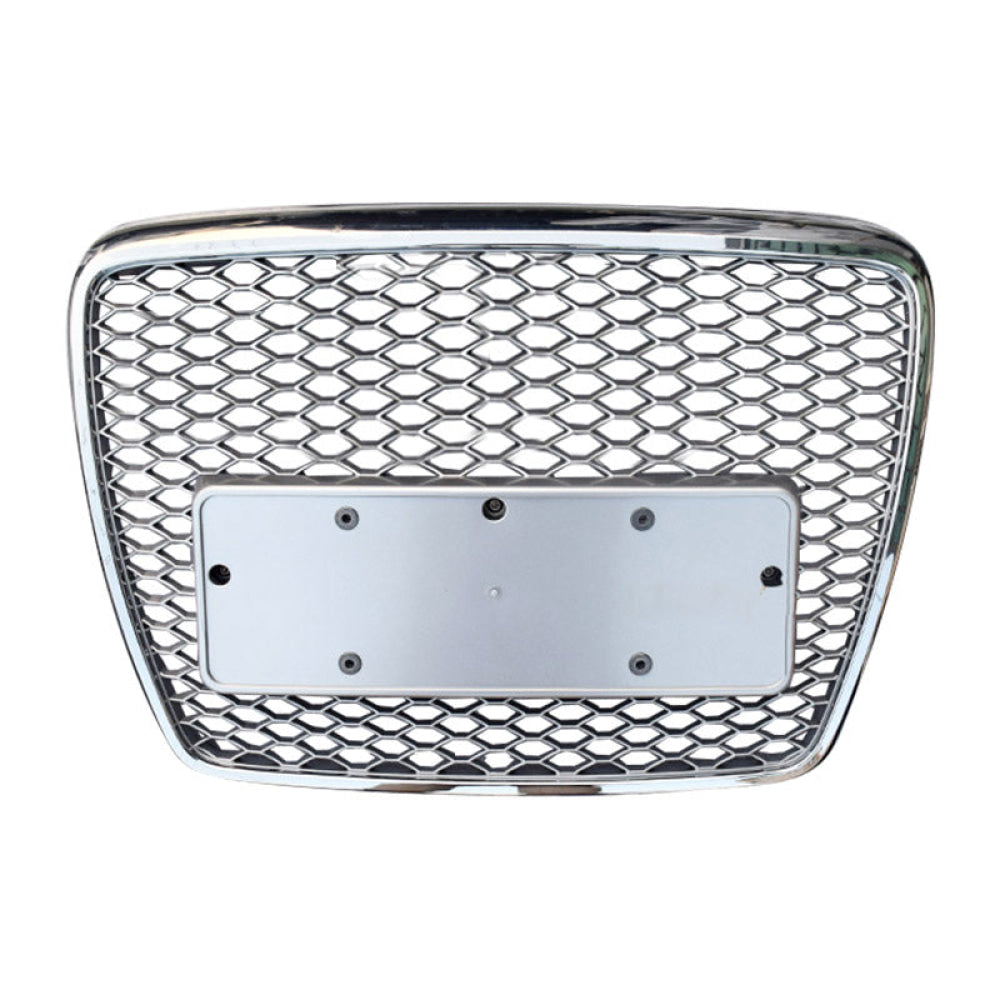 2005-2011 Audi Rs6 Style Honeycomb Grille | C6 A6/S6 Chrome Silver Frame Mesh Front Grilles