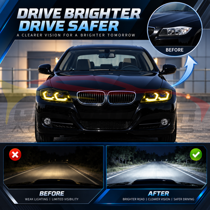 2005-2012 BMW 3-Series/M3 Yellow-White DRL Ikon Style LED Headlights | E90/E91 - Headlights