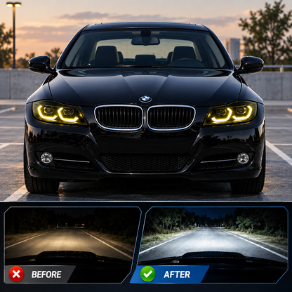 2005-2012 BMW 3-Series/M3 Yellow-White DRL Ikon Style LED Headlights | E90/E91