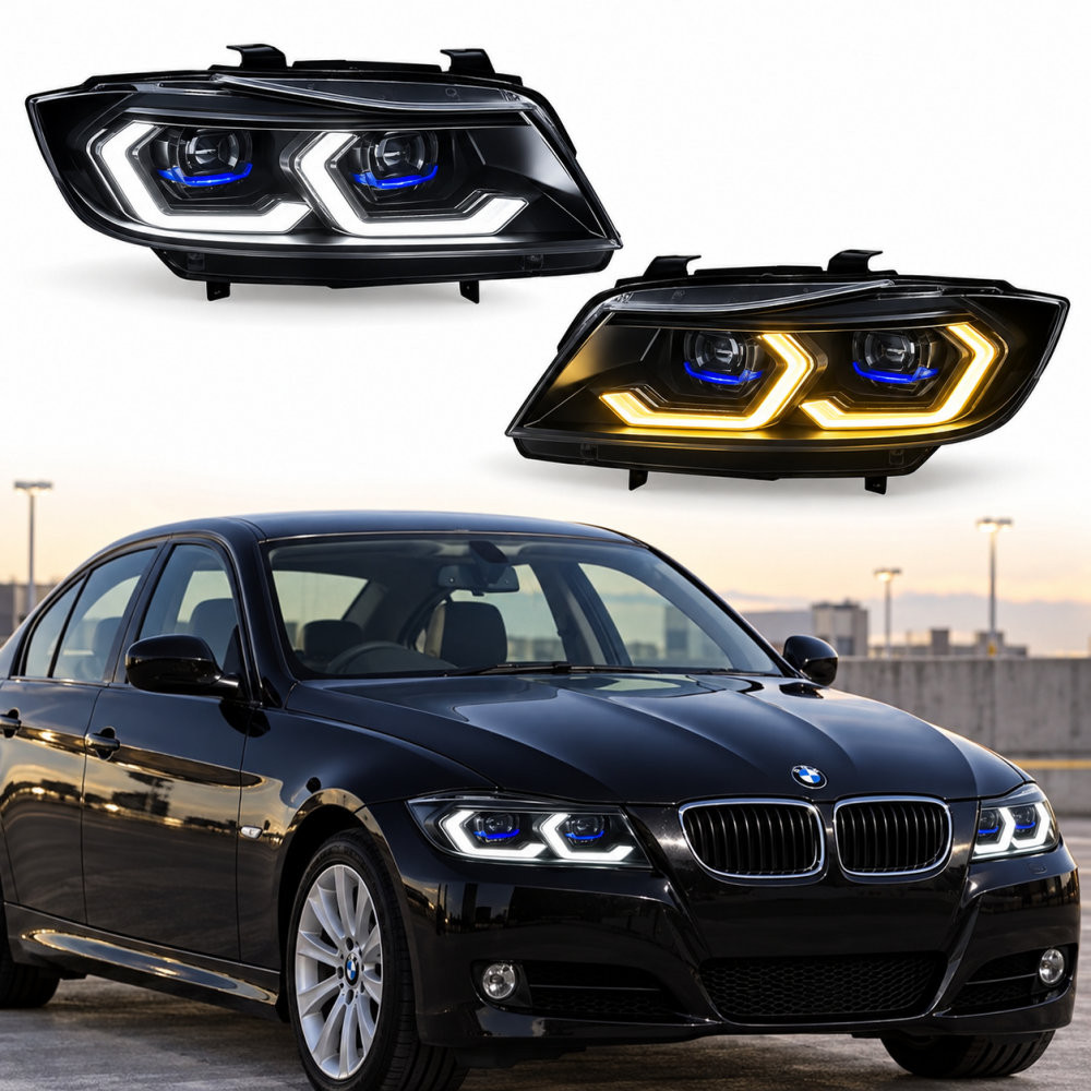 2005-2012 BMW 3-Series/M3 Yellow-White DRL Ikon Style LED Headlights | E90/E91 - Headlights