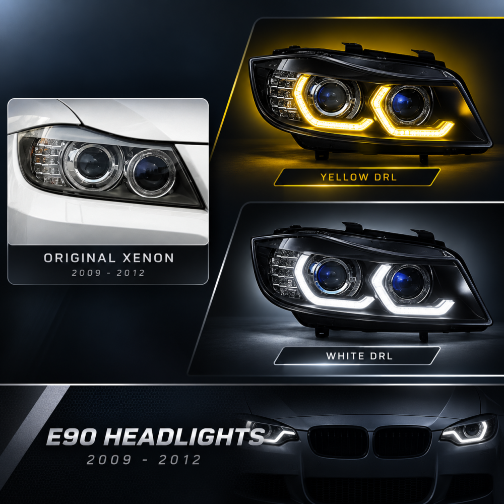 2005-2012 BMW 3-Series/M3 Yellow-White DRL Ikon Style LED Headlights | E90/E91 - Xenon Headlight 2009-2012 - Headlights
