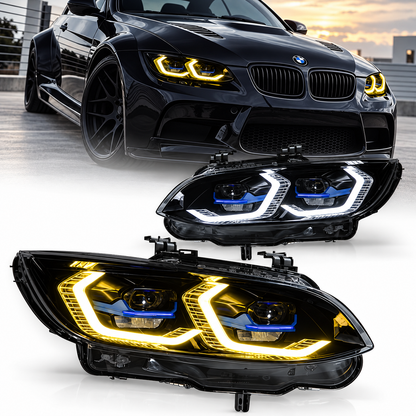 2006-2010 BMW 3-Series/M3 Yellow-White DRL Ikon Style Headlights | E92/E93 Pre-LCI
